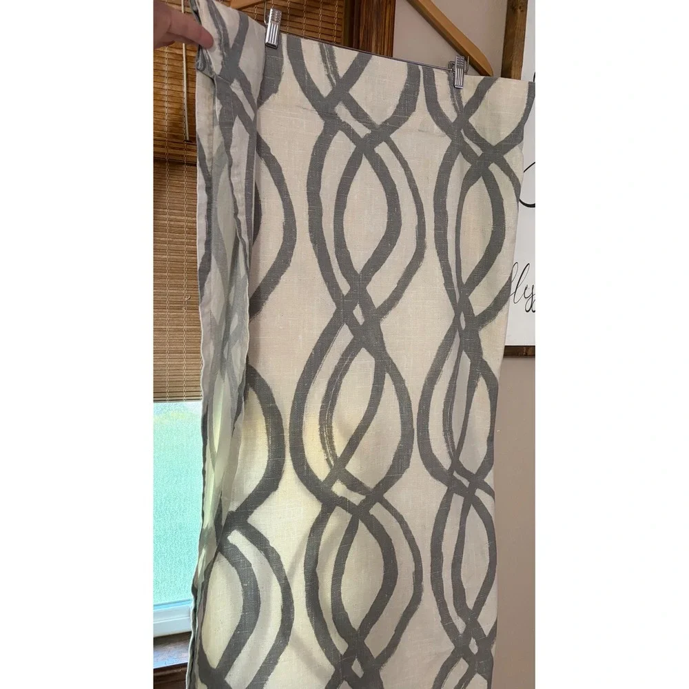 West Elm Gray White Geometric Cotton Curtain Panel (4)48 width Rod Pocket Modern